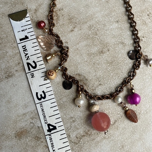 gemstone real pearls glass beads copper chain rose quartz charm - Picture 6 of 16